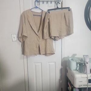 Tan Blazer and Shorts Set